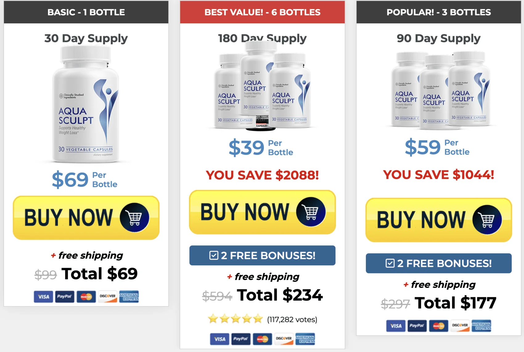 AquaSculpt Limited Time Offer Site pricing